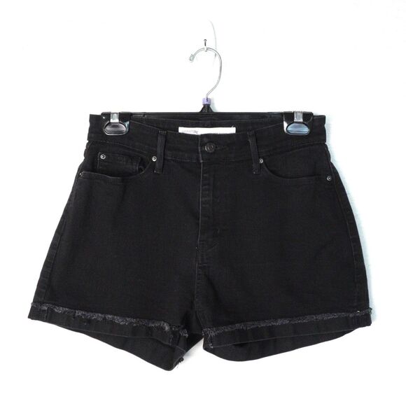 Levi's Black Wash High Rise Short Cuffed Distressed Leg EUC Sz 6 Summer Beach - Picture 1 of 10